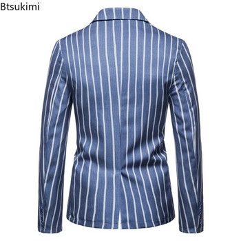 Νέο ανδρικό κοστούμι casual μεγάλου μεγέθους 2024 Μόδα μπουφάν μπλε ρίγες με δύο κουμπιά Business Blazers για πάρτι Ανδρικά επίσημα μπουφάν