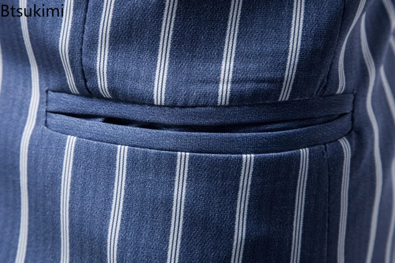 Nové pánske ležérne sako veľkej veľkosti z roku 2024, módne modré pruhy, saká na dva gombíky, spoločenské biznis saká, pánske formálne saká