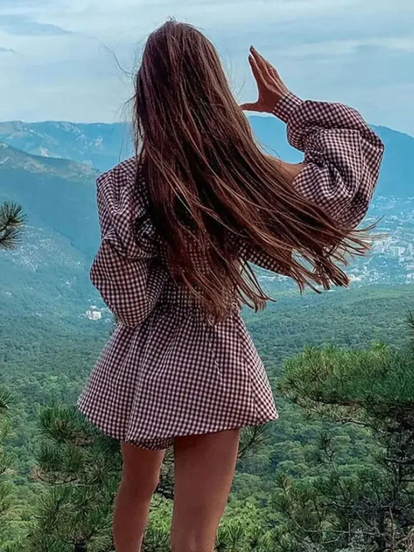 Seturi două piese pentru femei 2023 ocazional carouri guler polo cu mânecă scurtă, cămașă cu mânecă scurtă, set de pantaloni scurți, set 2 piese ținută pentru femei