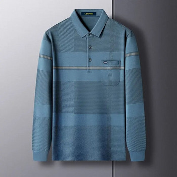 Ανοιξιάτικο και φθινόπωρο ανδρικό πουλόβερ με ρίγες με αντίθεση μπλουζάκι με κουμπιά τσέπης με Polo κάτω casual επίσημο μπλουζάκι αγγλικού στυλ