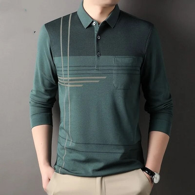 Pavasario ir rudens vyriški megztiniai su juostele, kontrastingi kišeniniai marškinėliai su apatiniu kampu, laisvalaikio angliško stiliaus oficialios viršutinės dalies