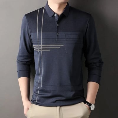 Pavasario ir rudens vyriški megztiniai su juostele, kontrastingi kišeniniai marškinėliai su apatiniu kampu, laisvalaikio angliško stiliaus oficialios viršutinės dalies