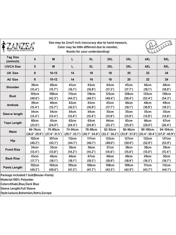 ZANZEA Elegantný jednofarebný oblek s dlhým rukávom, výstrihom do O, široké nohavice, 2 ks, módne OL pracovné súpravy, ležérne voľné mestské tepláky 2024