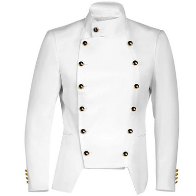 Jachetă Steampunk Neagră Albă Bărbați Palton retro Vintage Blazer militar gotic Costum de performanță victorian