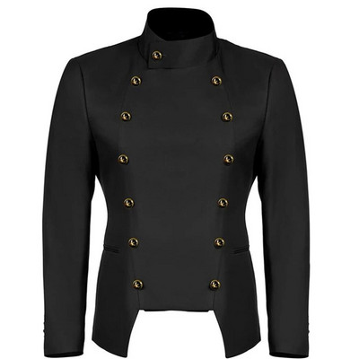 Jachetă Steampunk Neagră Albă Bărbați Palton retro Vintage Blazer militar gotic Costum de performanță victorian