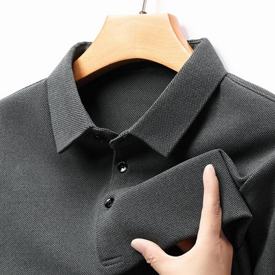 Tricou cu mânecă lungă, confortabil, cu gât polo, nou, pentru bărbați. Cămașă POLO versatil, de culoare solidă