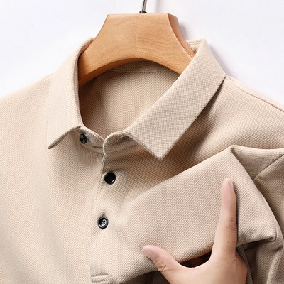 Tricou cu mânecă lungă, confortabil, cu gât polo, nou, pentru bărbați. Cămașă POLO versatil, de culoare solidă