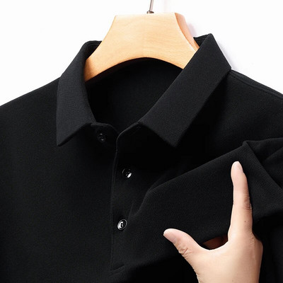 Tricou cu mânecă lungă, confortabil, cu gât polo, nou, pentru bărbați. Cămașă POLO versatil, de culoare solidă