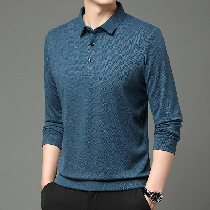 Tricou cu mânecă lungă, confortabil, cu gât polo, nou, pentru bărbați. Cămașă POLO versatil, de culoare solidă