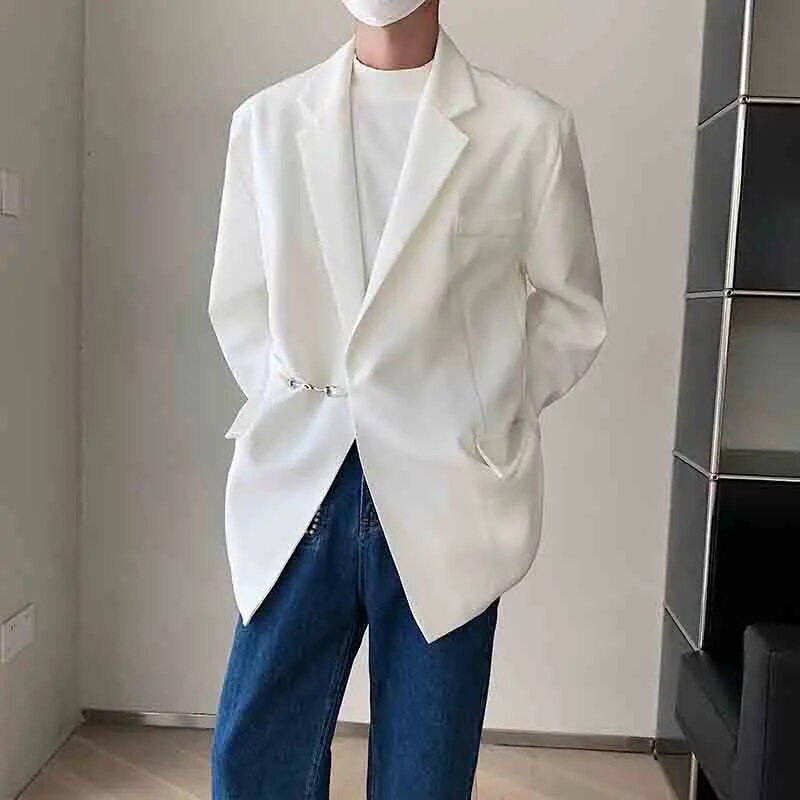 Pánske elegantné sako s kovovou prackou, voľné ramenné vypchávky, univerzálne, jar 2024, nové, trendy, WA3780