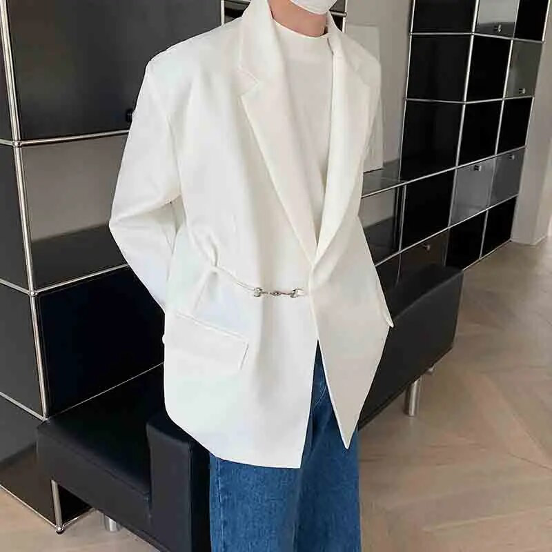 Pánske elegantné sako s kovovou prackou, voľné ramenné vypchávky, univerzálne, jar 2024, nové, trendy, WA3780