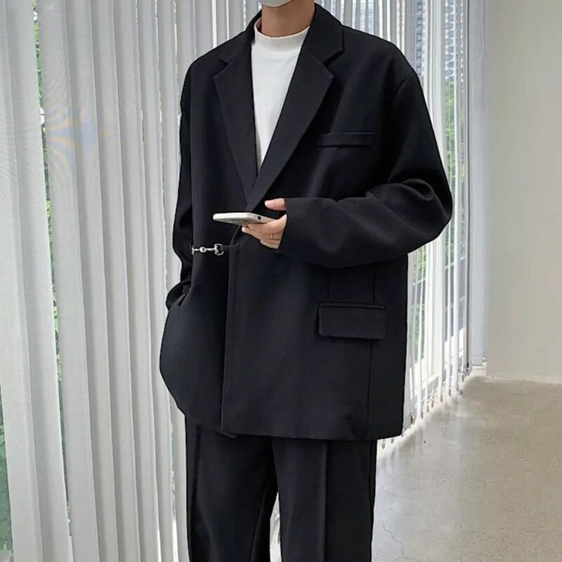 Pánske elegantné sako s kovovou prackou, voľné ramenné vypchávky, univerzálne, jar 2024, nové, trendy, WA3780