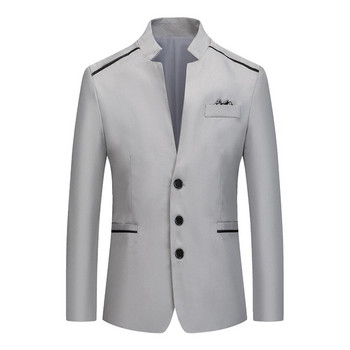 Официален костюм Блейзър за мъже Прилепнало яке с яка и стойка Бизнес работно палто с копчета Бяло/Сиво/Розово/Червено/Тъмносиньо