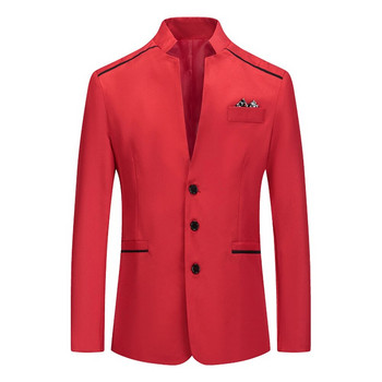 Официален костюм Блейзър за мъже Прилепнало яке с яка и стойка Бизнес работно палто с копчета Бяло/Сиво/Розово/Червено/Тъмносиньо