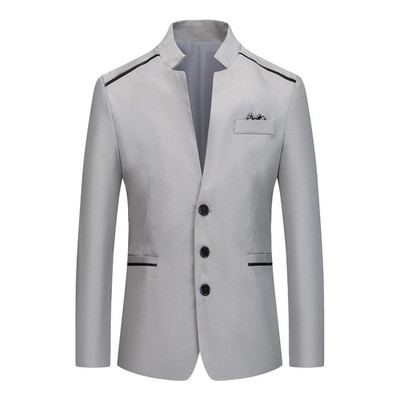 Blazer de costum formal pentru bărbați Jachetă slim cu guler în picioare, haină cu nasturi de lucru pentru afaceri, alb/gri/roz/roșu/albastru marin
