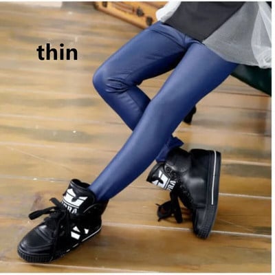 Zimné dievčenské kožené nohavice plus zamatové legíny PU hrubé teplé ceruzkové nohavice pre deti s elastickým pásom, jednofarebné ležérne nohavice