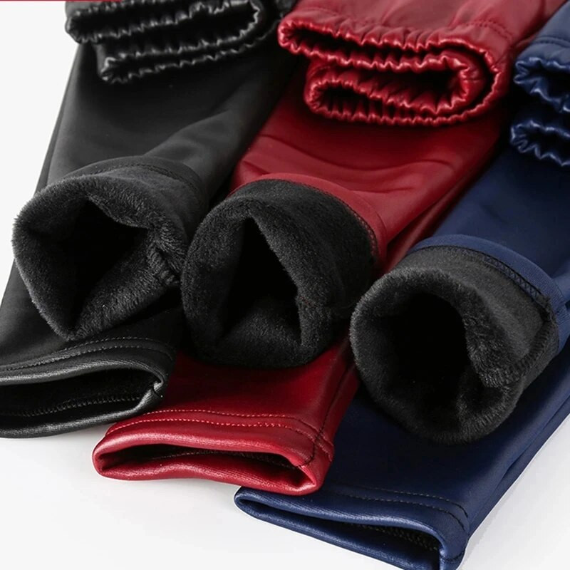 Zimné dievčenské kožené nohavice plus zamatové legíny PU hrubé teplé ceruzkové nohavice pre deti s elastickým pásom, jednofarebné ležérne nohavice