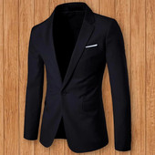 Blazer pentru bărbați, cu un singur nasture, de culoare solidă, guler răsturnat, cu buzunare subțiri, pentru birou