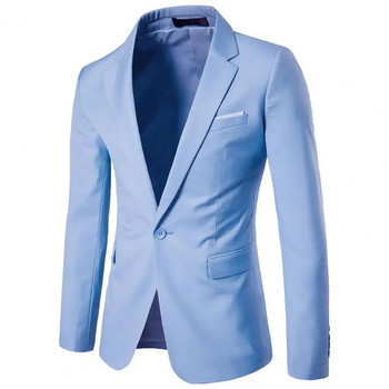 Мъжки блейзър с едно копче, плътен цвят, яка, плюс размер, тънки джобове, костюм, палто за офис