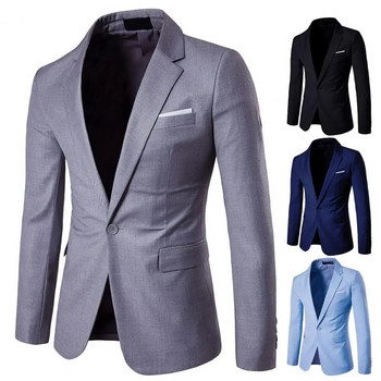 Мъжки блейзър с едно копче, плътен цвят, яка, плюс размер, тънки джобове, костюм, палто за офис