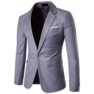 Blazer pentru bărbați, cu un singur nasture, de culoare solidă, guler răsturnat, cu buzunare subțiri, pentru birou