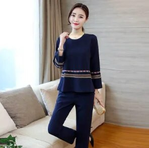 Jarné nové dámske oblečenie 2023 s dlhým rukávom, ležérne teplákové súpravy, elegantné matky, módne, s výstrihom do O, štíhle kancelárske dámske dvojdielne súpravy W21