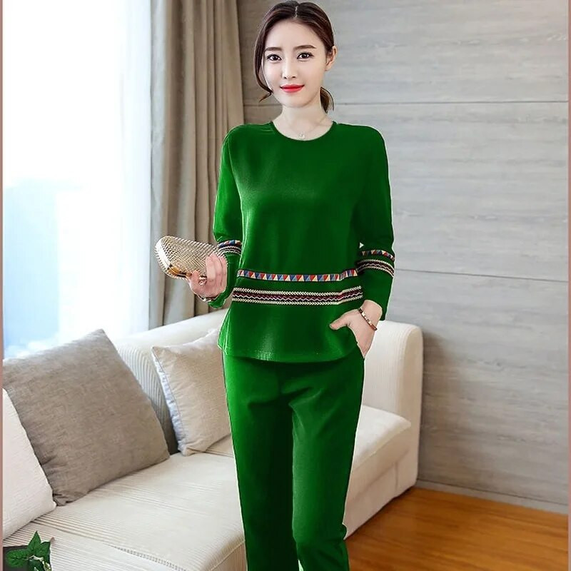 Jarné nové dámske oblečenie 2023 s dlhým rukávom, ležérne teplákové súpravy, elegantné matky, módne, s výstrihom do O, štíhle kancelárske dámske dvojdielne súpravy W21