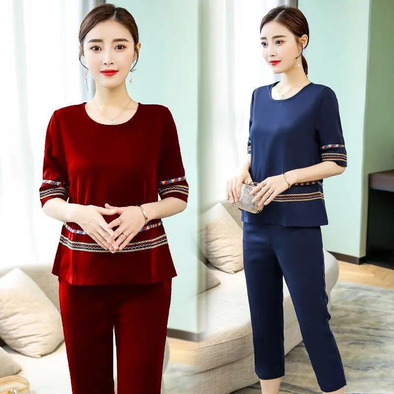 Jarné nové dámske oblečenie 2023 s dlhým rukávom, ležérne teplákové súpravy, elegantné matky, módne, s výstrihom do O, štíhle kancelárske dámske dvojdielne súpravy W21