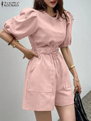 Ležérne nafúknuté topy s krátkym rukávom, outfity ZANZEA, dámske 2-dielne zladené súpravy, módne elastické pásové šortky, súpravy, ležérne leto 2023, obleky