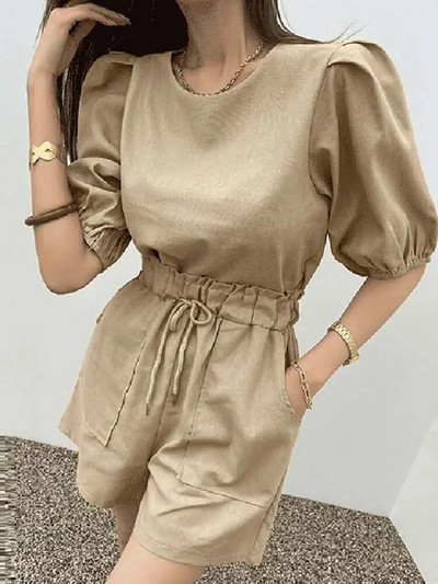 Ležérne nafúknuté topy s krátkym rukávom, outfity ZANZEA, dámske 2-dielne zladené súpravy, módne elastické pásové šortky, súpravy, ležérne leto 2023, obleky