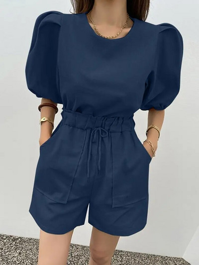 Ležérne nafúknuté topy s krátkym rukávom, outfity ZANZEA, dámske 2-dielne zladené súpravy, módne elastické pásové šortky, súpravy, ležérne leto 2023, obleky