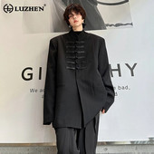 LUZHEN 2024 Čínsky štýl Nový oblek s prackou a luxusnou elegantnou ležérnou bundou pre mužov, módny voľný kabát LZ1002