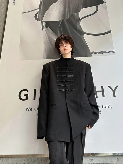 LUZHEN 2024 Čínsky štýl Nový oblek s prackou a luxusnou elegantnou ležérnou bundou pre mužov, módny voľný kabát LZ1002