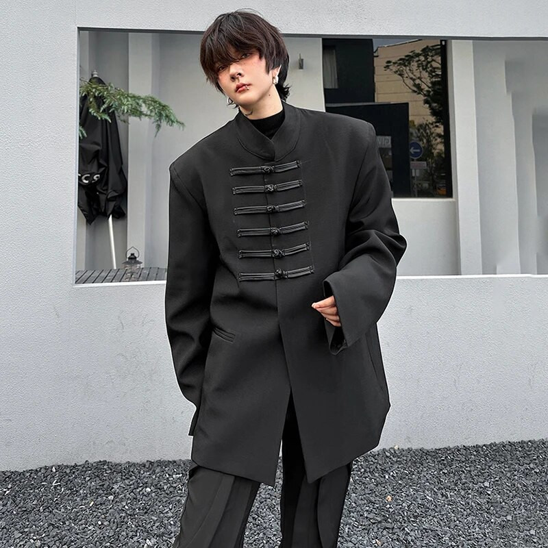 LUZHEN 2024 Čínsky štýl Nový oblek s prackou a luxusnou elegantnou ležérnou bundou pre mužov, módny voľný kabát LZ1002