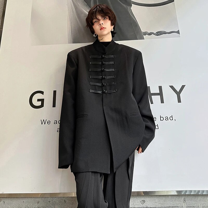 LUZHEN 2024 Čínsky štýl Nový oblek s prackou a luxusnou elegantnou ležérnou bundou pre mužov, módny voľný kabát LZ1002