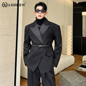 LUZHEN 2024 Jarný nový kórejský štýl s golierom, elegantný a krásny sako pre mužov, módny opasok s ozdobným kabátom 63f53e