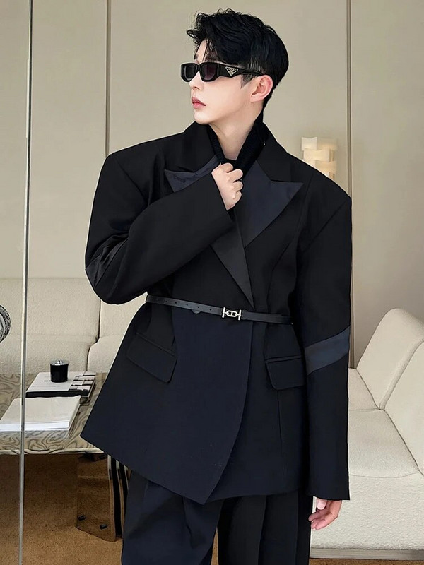 LUZHEN 2024 Jarný nový kórejský štýl s golierom, elegantný a krásny sako pre mužov, módny opasok s ozdobným kabátom 63f53e