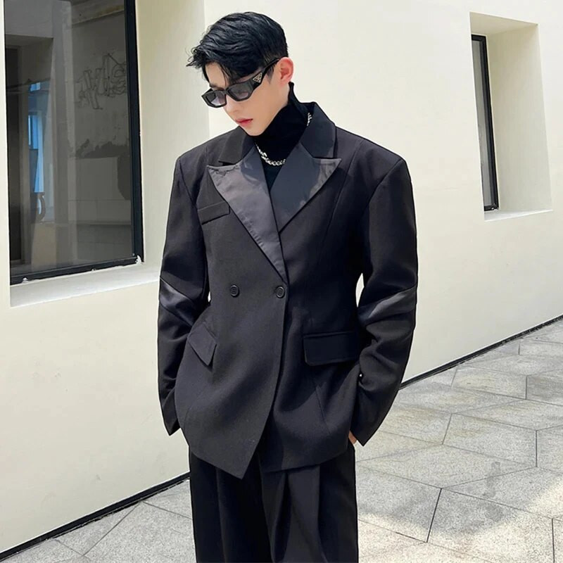 LUZHEN 2024 Jarný nový kórejský štýl s golierom, elegantný a krásny sako pre mužov, módny opasok s ozdobným kabátom 63f53e