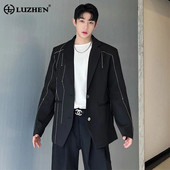 LUZHEN 2024, la modă, culoare nouă, linie de contrast, design cu îmbinare, blazer casual, haină pentru bărbați, jachetă de costum largi, elegantă, C13628