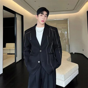 LUZHEN 2024, la modă, culoare nouă, linie de contrast, design cu îmbinare, blazer casual, haină pentru bărbați, jachetă de costum largi, elegantă, C13628