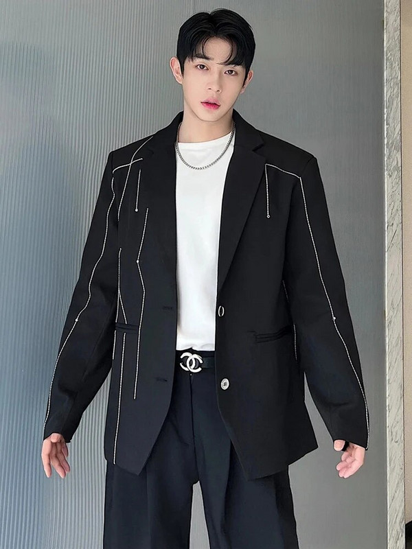 LUZHEN 2024, la modă, culoare nouă, linie de contrast, design cu îmbinare, blazer casual, haină pentru bărbați, jachetă de costum largi, elegantă, C13628