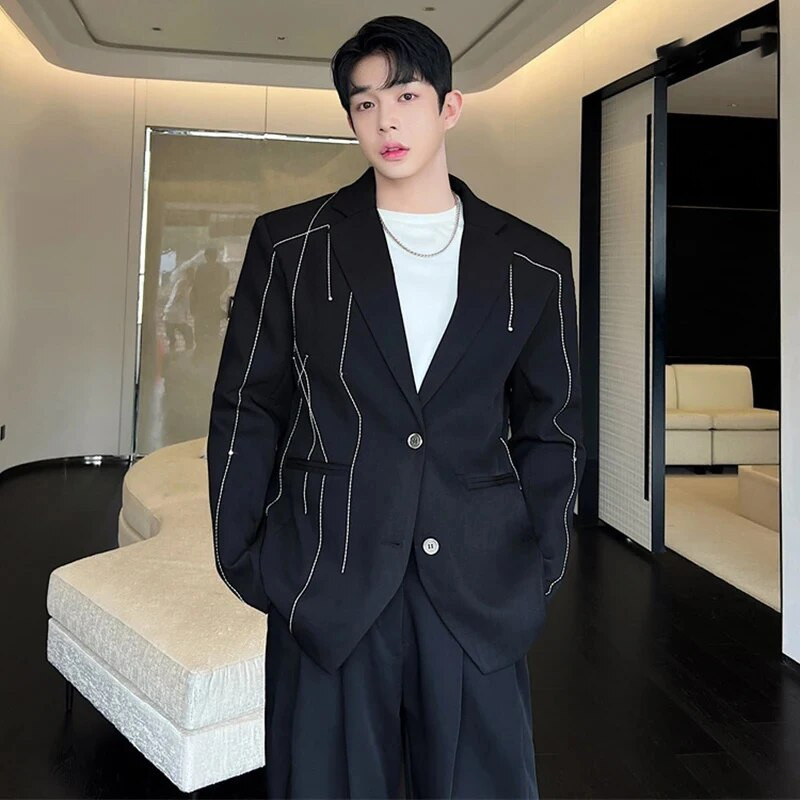 LUZHEN 2024, la modă, culoare nouă, linie de contrast, design cu îmbinare, blazer casual, haină pentru bărbați, jachetă de costum largi, elegantă, C13628