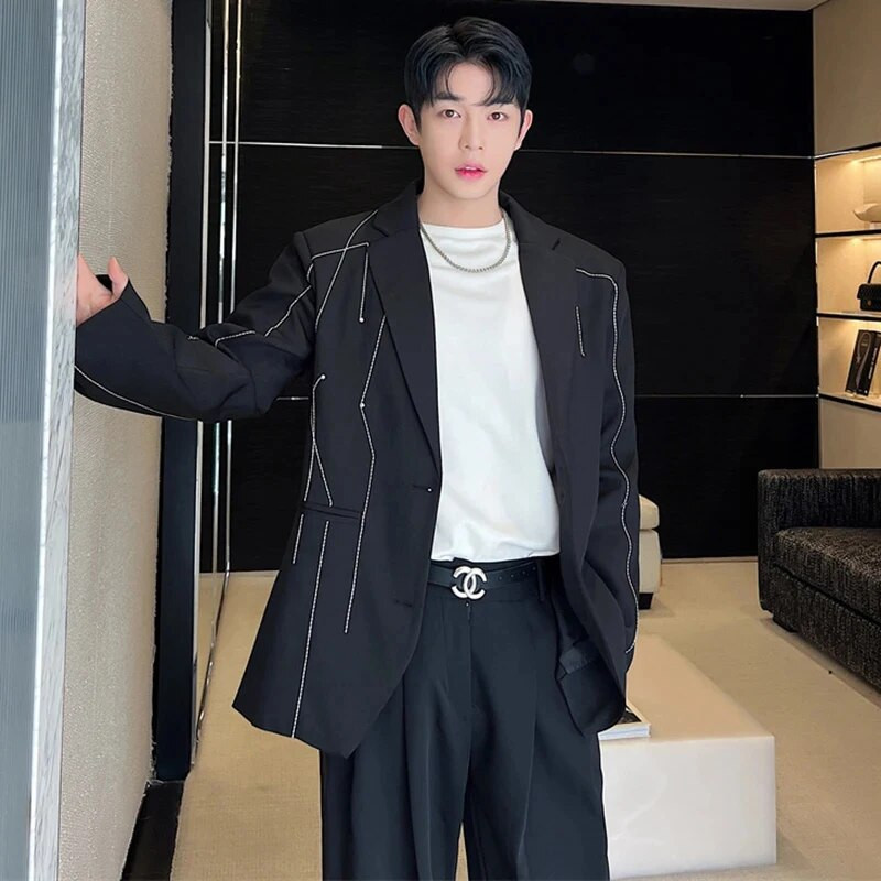 LUZHEN 2024, la modă, culoare nouă, linie de contrast, design cu îmbinare, blazer casual, haină pentru bărbați, jachetă de costum largi, elegantă, C13628