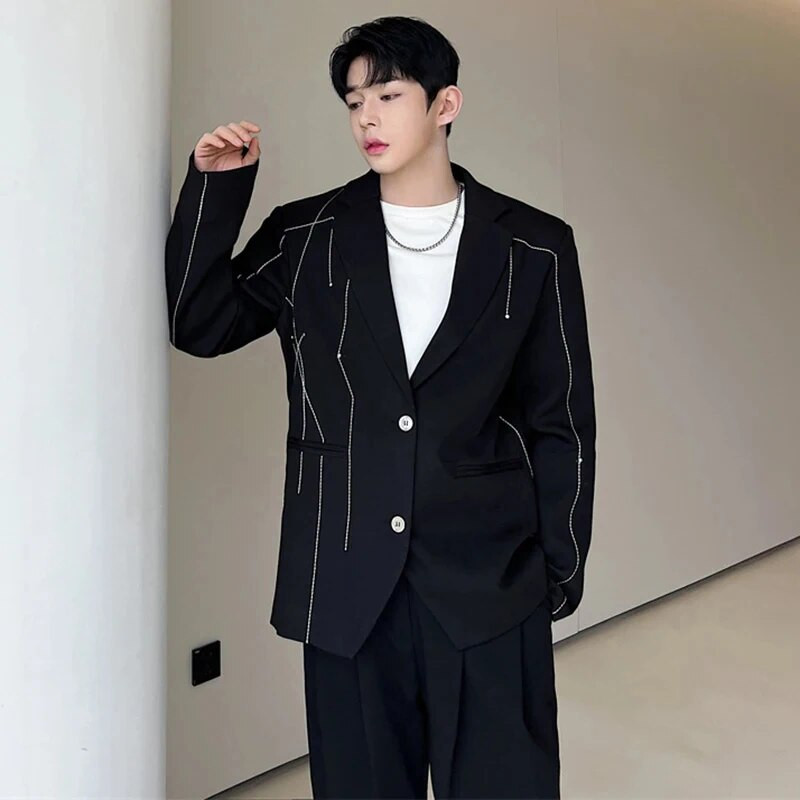 LUZHEN 2024, la modă, culoare nouă, linie de contrast, design cu îmbinare, blazer casual, haină pentru bărbați, jachetă de costum largi, elegantă, C13628