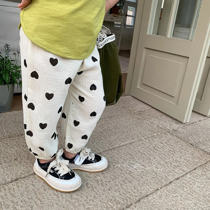 Nové dizajnérske nohavice s potlačou, detské unisexové roztomilé háremové nohavice, vonkajšie batoľacie dievčatá, letná móda, tenké voľné nohavice po celej dĺžke