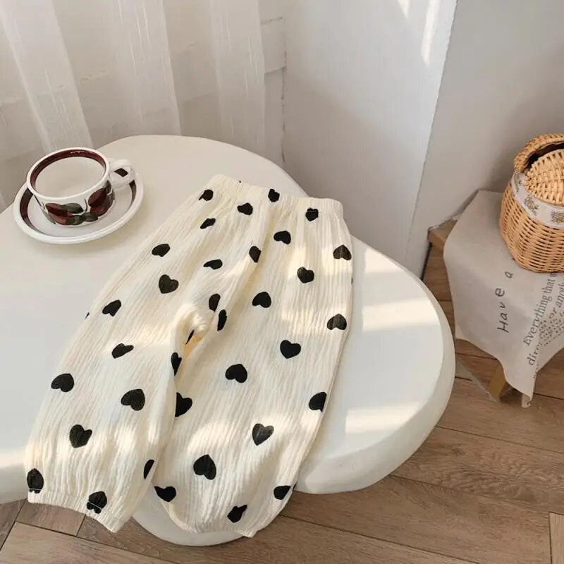 Nové dizajnérske nohavice s potlačou, detské unisexové roztomilé háremové nohavice, vonkajšie batoľacie dievčatá, letná móda, tenké voľné nohavice po celej dĺžke