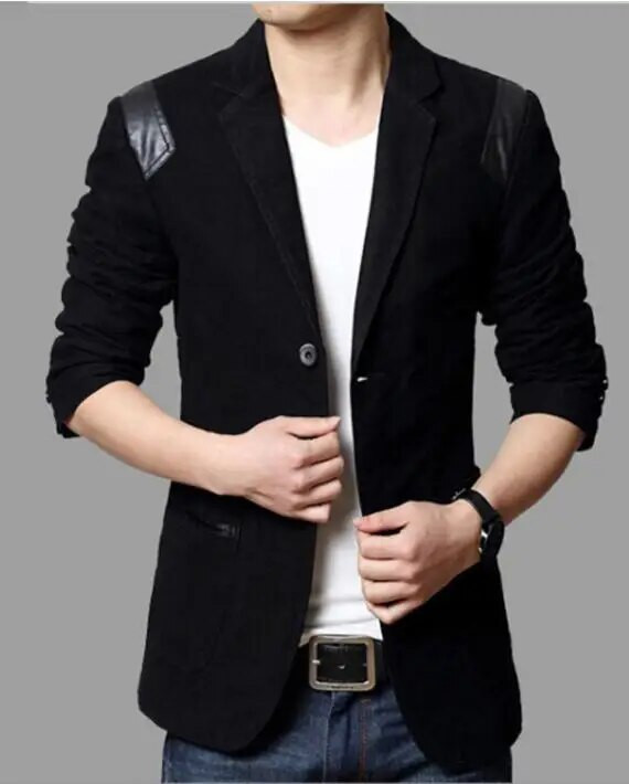 Pánske sako, ležérne, slim fit sako, kožené patchworkové obleky, sako, slim fit sako, biznis oblečenie, ázijské veľkosti M-6XL