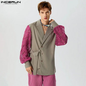 INCERUN Topy 2023 Americký štýl Pekný pánsky čipkovaný dutý spájací popruh Dizajnový oblek Ležérny Dobre padnúci oblek Bundy S-5XL