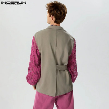 INCERUN Топове 2023 Красив мъжки костюм с дизайн на дантелени вдлъбнати каишки в американски стил Ежедневни добре прилягащи якета S-5XL