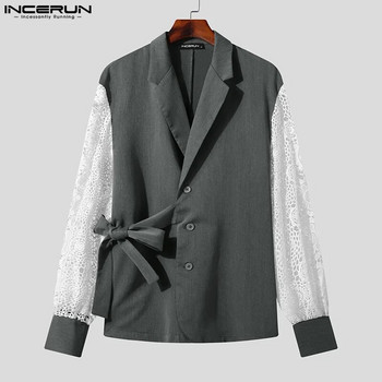 INCERUN μπλουζάκια 2023, όμορφο ανδρικό ανδρικό στυλ, κούφιο κουστούμι με λουράκι με κούφιο σχέδιο Κοστούμι casual καλά εφαρμοστό μπουφάν S-5XL